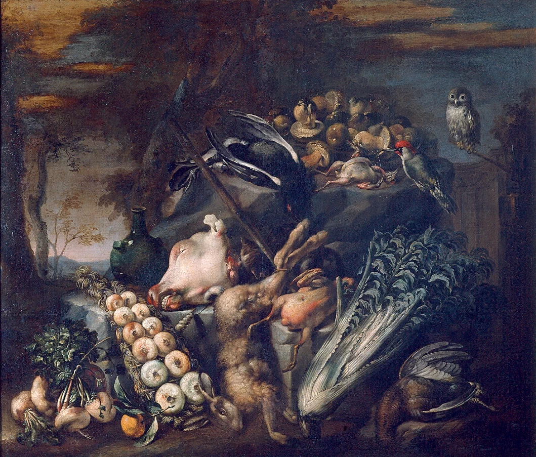 Dispensa con ortaggi, funghi, selvaggina, testa di vitello e civetta - Palazzo della Pilotta, Parma